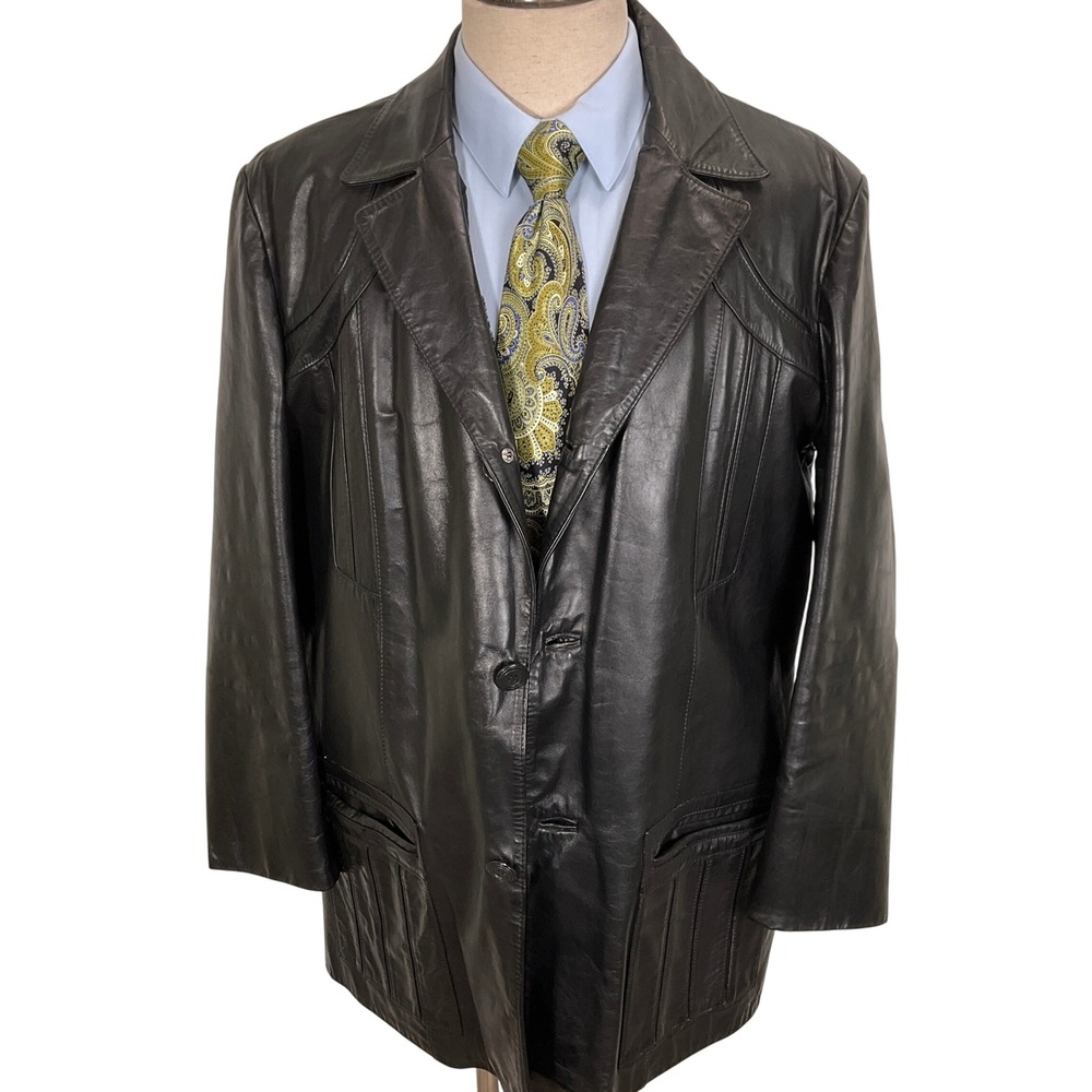 Bermans‎ Leather Jacket Mens 46 Black Lined Faux Fur Retro Car Coat Jacket